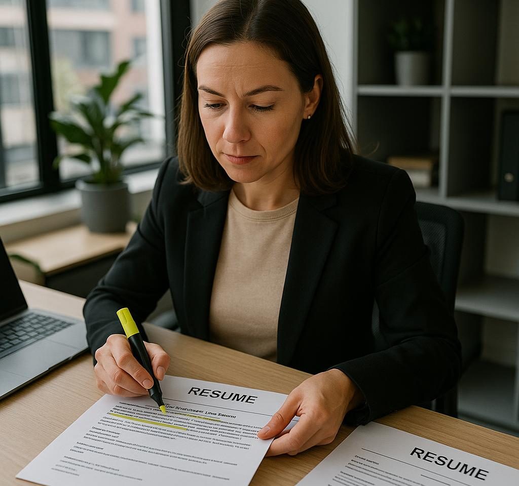 Recruiter reviewing a resume with a strong professional summary