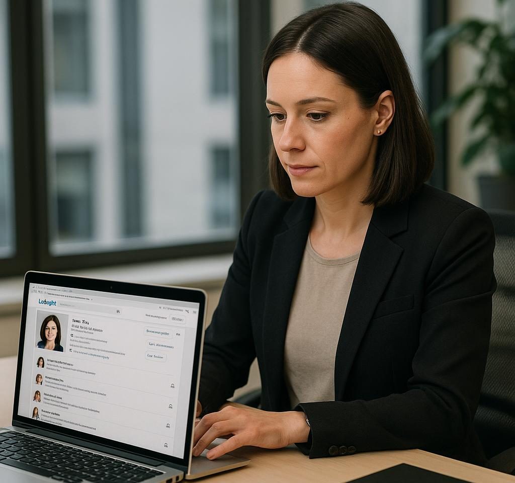 Professional optimizing a LinkedIn profile to attract recruiters