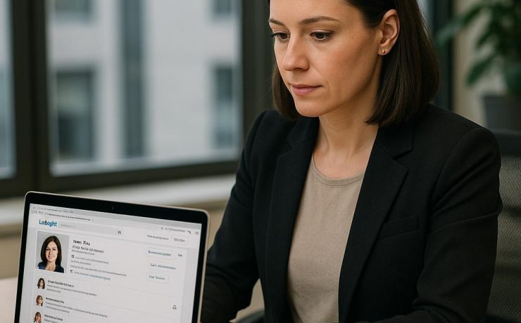 Professional optimizing a LinkedIn profile to attract recruiters