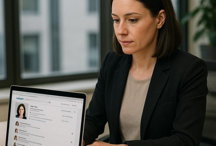 Professional optimizing a LinkedIn profile to attract recruiters