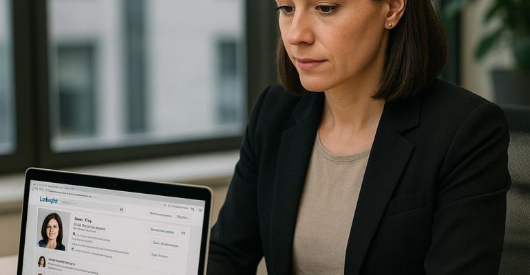 Professional optimizing a LinkedIn profile to attract recruiters