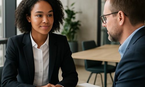 Job candidate answering interview questions during a professional interview