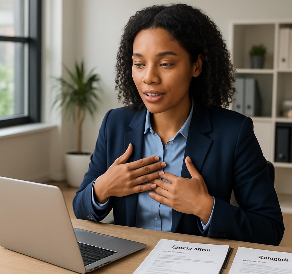 Job candidate answering an interview question confidently
