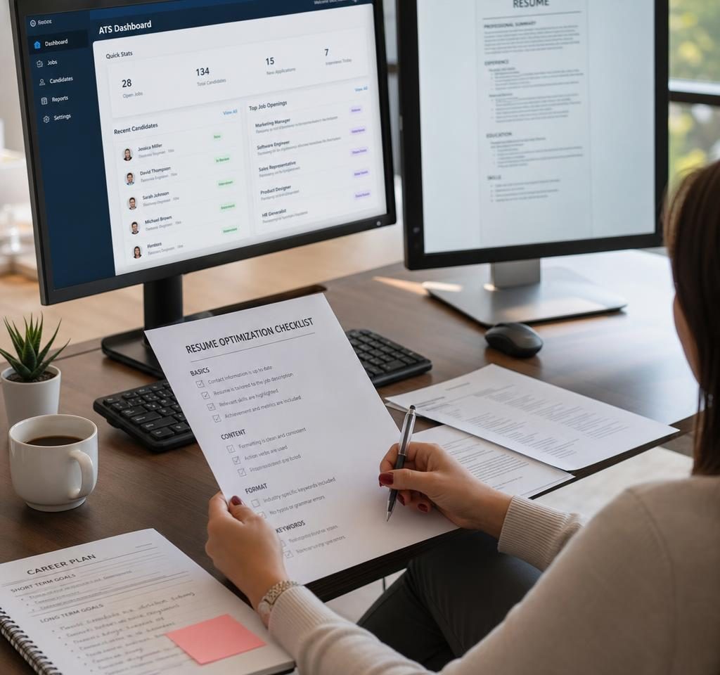 ATS resume optimization checklist and recruiter workspace