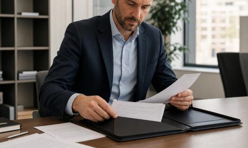 Hiring manager organizing multiple resume pages into one professional portfolio folder.